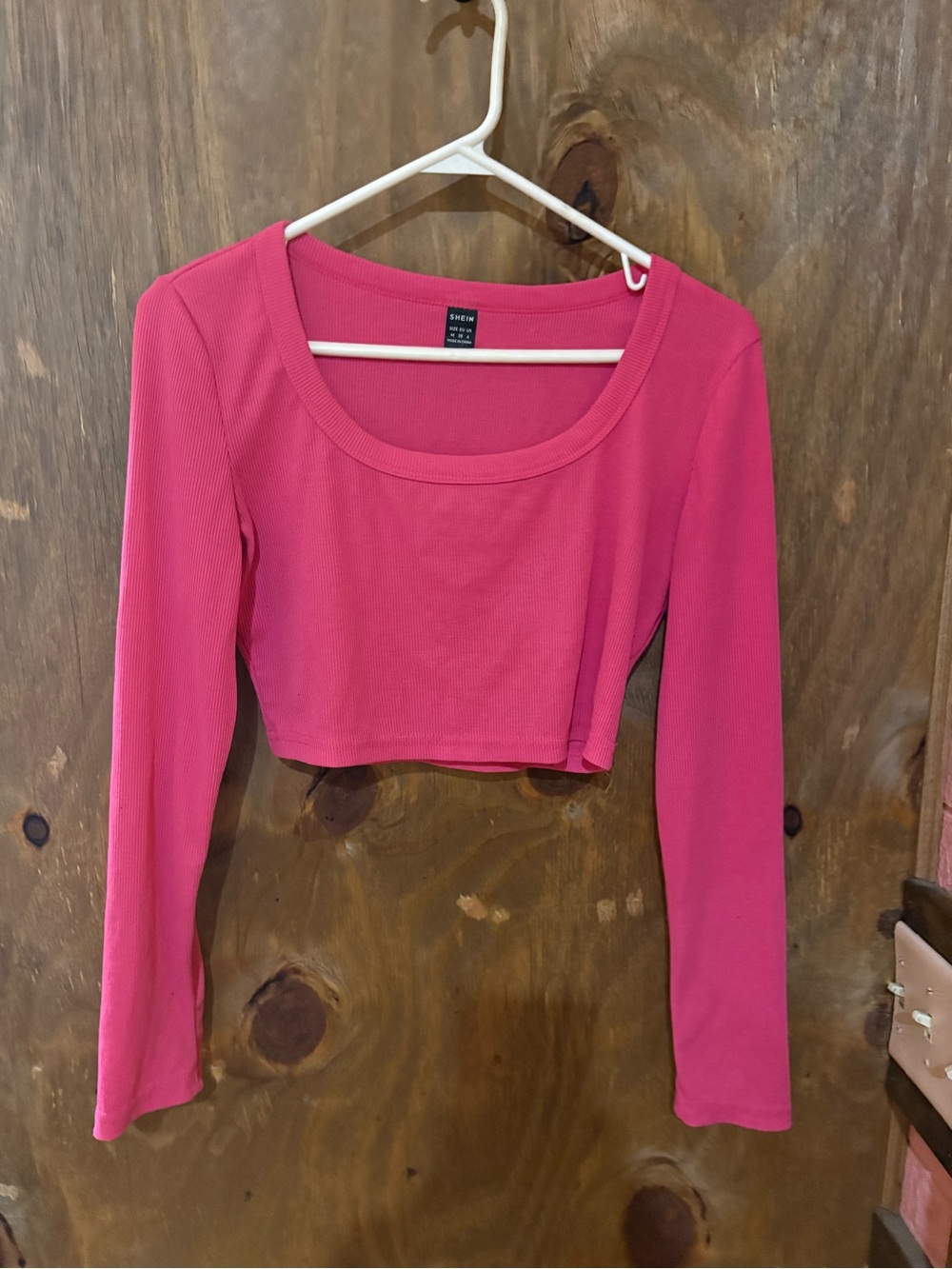 SHEIN Hot Pink Ribbed Long-Sleeve Crop Top Size Medium
